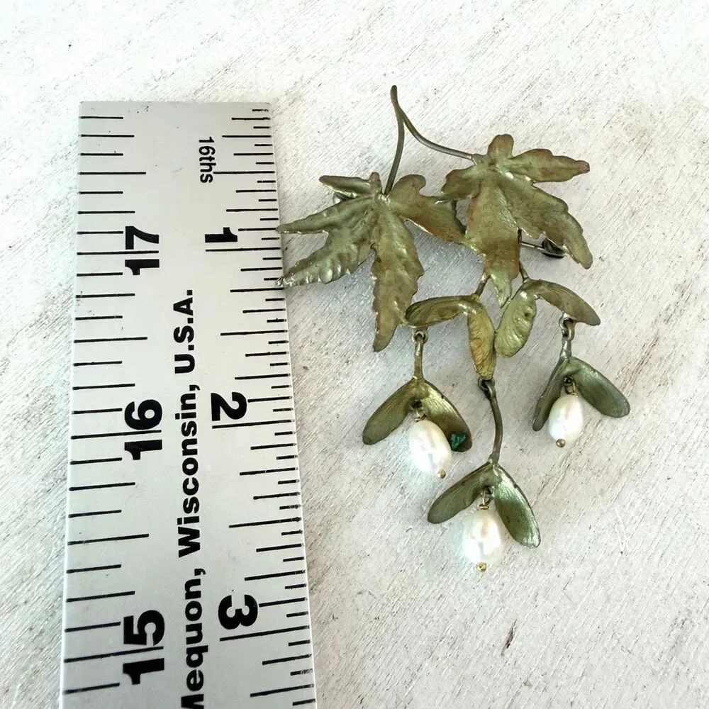 Michael Michaud Japanese Maple Leaf Freshwater Pearl Bronze Brooch